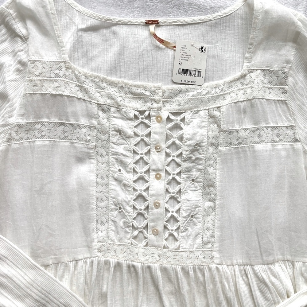 FREE PEOPLE Pretty Please Long Sleeve Embroidered Tunic--M - Picture 9 of 14